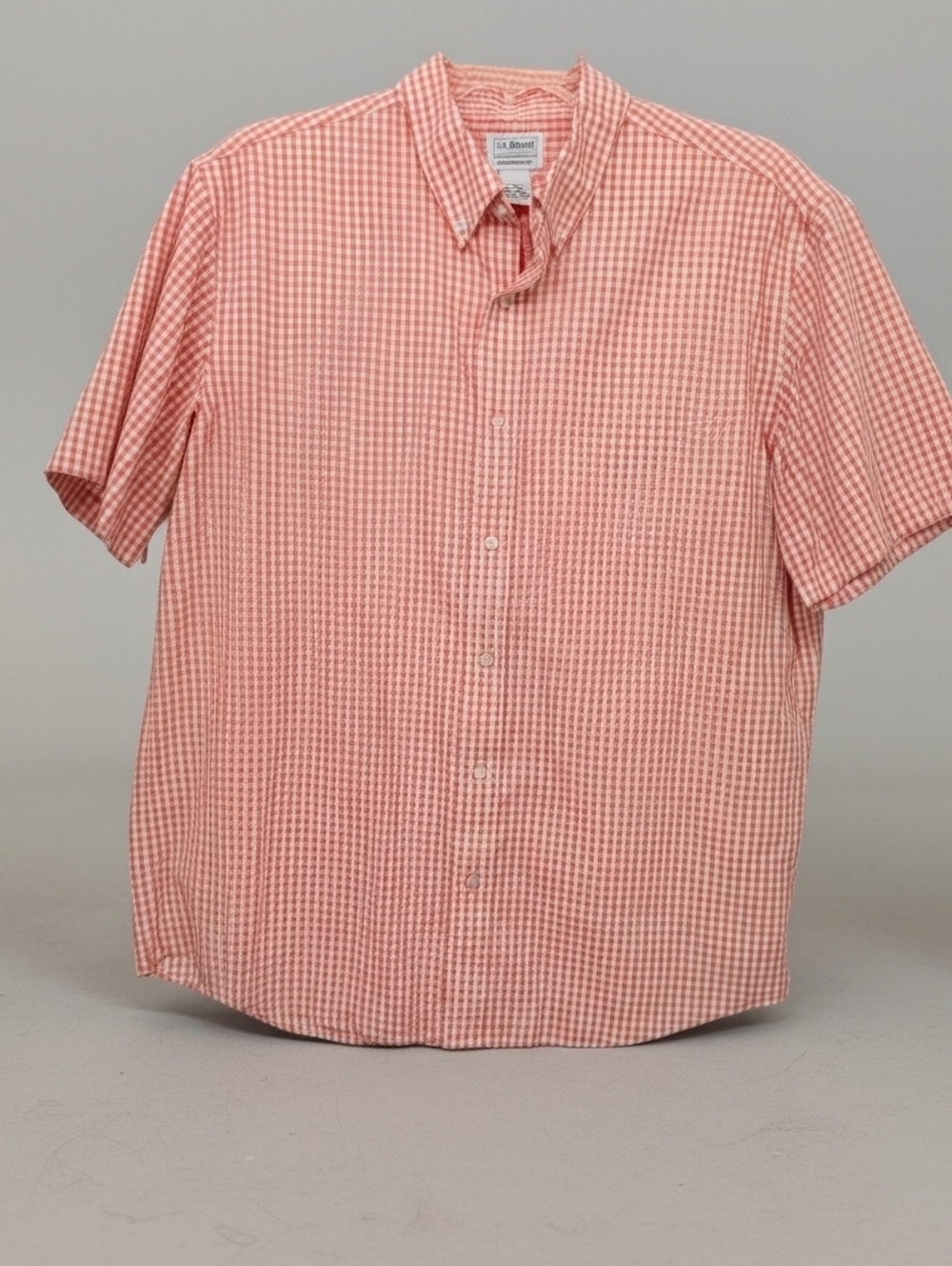 L.L. Bean Men's LARGE Orange Gingham Short-Sleeve Button-Down Shirt